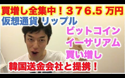 仮想通貨 リップル 買増し全集中！376.5万円分 ビットコイン イーサリアムも買い増し！韓国送金会社と提携！