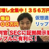 仮想通貨 リップル 買増し全集中！３５６万円分  裁判官 SECに証拠開示要求 リップル有利に！ 爆益＋３００万円