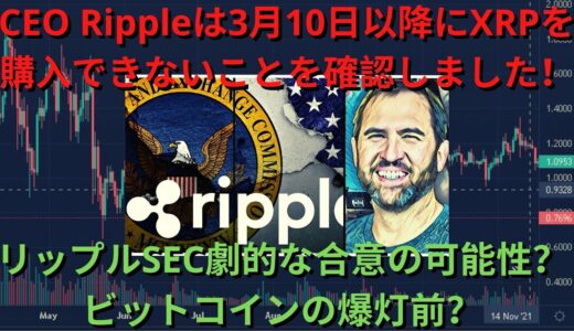 ⚠️リップルビットコインイーサリアム - CEO Rippleは3月10日以降にXRPを購入できないことを確認しました！リップルSEC劇的な合意の可能性？ ビットコインの爆灯前？ XRPを10ドルに！