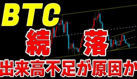 【仮想通貨ビットコイン】下落が止まらない。ナスダックも一旦調整か。どこで出来高が入るかがポイント。年末までのポジティブ値動き予想。