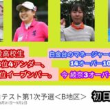 2022年度女子ゴルフプロテスト1次B地区初日結果。現役高校生高野 愛姫3位4アンダー、松山 りなイーブンパー13位。今 綾奈3オーバー41位。