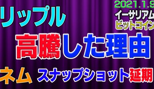 【リップル＆ビットコイン＆イーサリアム＆ネム】仮想通貨　リップル再び高騰した理由。ネムはスナップショットが延期決定。〈今後の値動きを初心者にもわかりやすくチャート分析〉２０２１．１．９