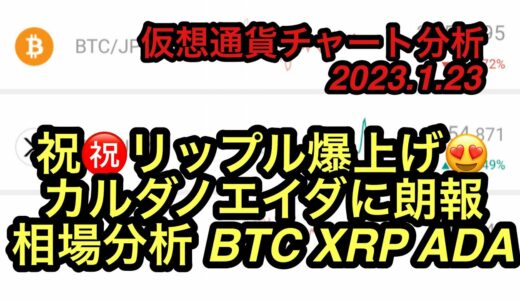 【仮想通貨チャート分析】リップル爆上げた！カルダノエイダにも朗報！BTC本日の値動き。BTC XRP ADA