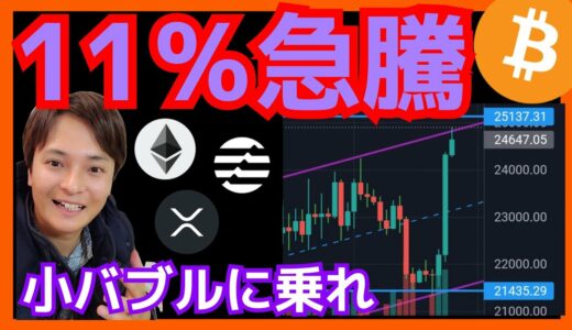 【歓喜】1日でビットコイン11％急騰の理由。仮想通貨 BTC イーサリアム リップル アプトス チャート分析 ETH XRP APT APTOS SANDBOX