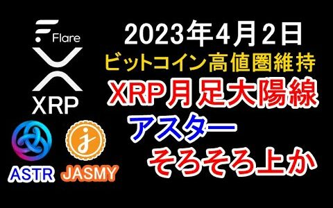 【XRP FLR ASTR JASMY】2023年4月2日 ビットコイン高値圏維持 XRP月足大陽線 アスターそろそろか上か？ 今後の戦略【リップル、フレア、アスター、ジャスミー、暗号資産、仮想通貨】