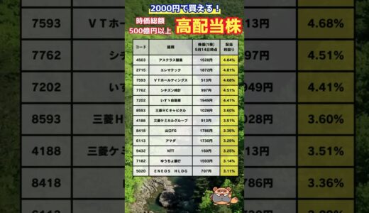 【1株2000円以下】時価総額500億円以上高配当日本株 #shorts #高配当 #日本株 #配当金
